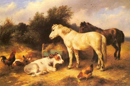Tableaux Graffiti Art Mural SERENDIPITP avec poneys et veau pour salon moderne, format 60x90cm.