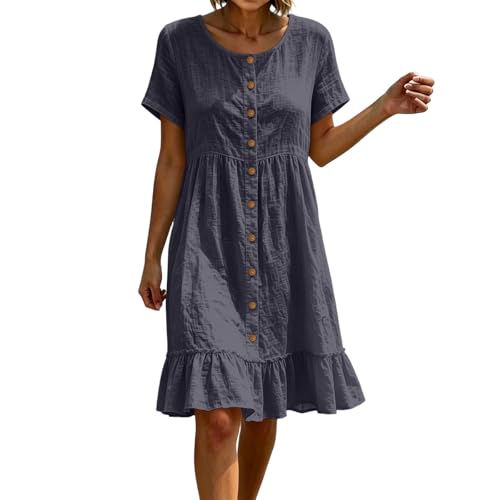 Robe d'été en coton et lin respirante et confortable unie