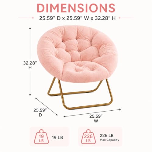 Image of Simple Deluxe Comfy Chairs for Bedroom, Faux Fur Saucer Chair for Adults, Oversized Comfy Soft Saucer Chair, Padded Lazy Chair for Living Room Dorm Rooms, Pink