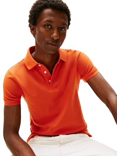Image of Tommy Hilfiger Men's Short Sleeve Polo Shirts in Slim Fit with Stretch and Organic Pique Cotton