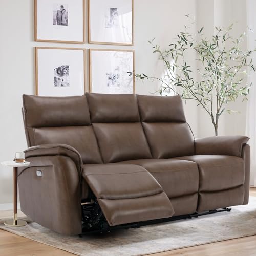 MALOL COLAMY Power Reclining Sofa, 76" Modern Power Control PU Leather RV Couch Home Theater Seating with USB Ports, 3-Seat Recliner Sofa Set for Living Room-Dark Brown