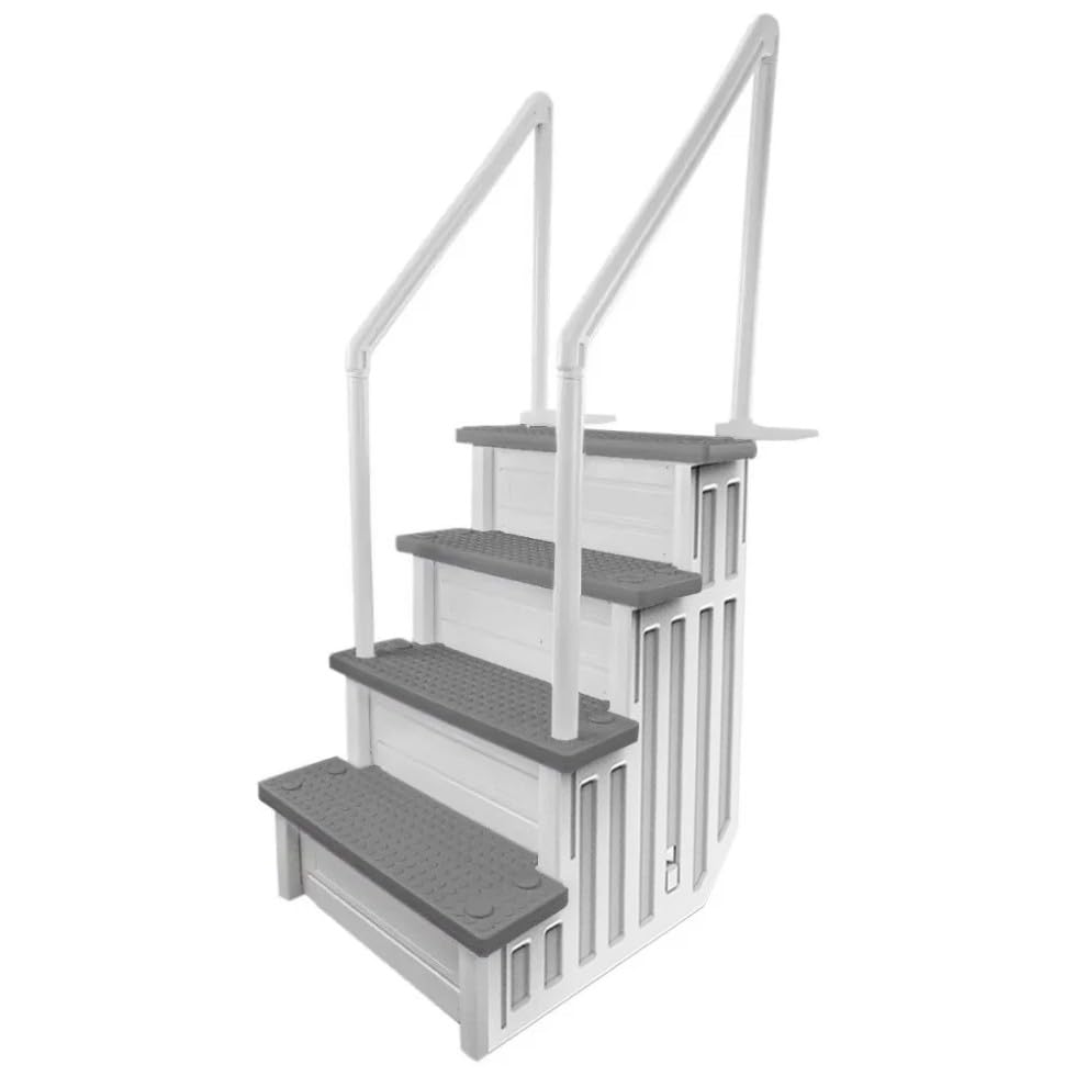 Escalera para piscina blanca con peldaños grises 81 pulg alto miniatura 3