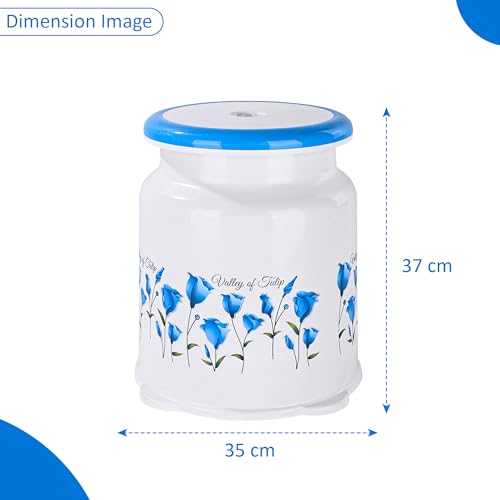 Image of Kuber Industries Strong Plastic Tulip Design Round Seating Stool for Home | Anti-Slip Stool for Adult & Senior Citizen-Friendly Design | White & Blue