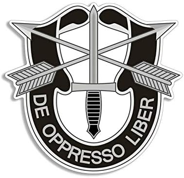 JR Studio 4x4 inch BW Army Special Forces Crest Shaped Sticker - Decal de Opresso liber us Vinyl Decal Sticker Car Waterproof Car Decal Bumper Sticker