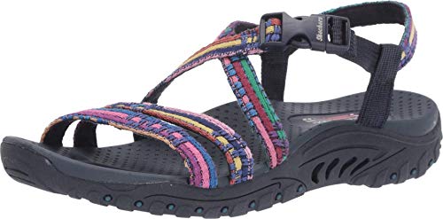 Skechers Reggae Sew Me Sandały damskie, na paskach, tkane, na koturnie, Granatowy multi, 36 EU