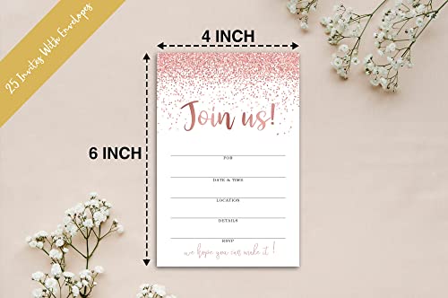 Join Us Invitations With Envelopes - Pink Rose Gold All Occasion Invitations For Bridal Or Baby Shower, Wedding, Engagement, Birthday, Anniversary, 25 Invites With Envelopes - 003Join #TOP1