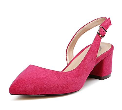 Castamere Damen Slingback Blockabsatz Heels Spitzen Zehen Pumps Adjustable-Strap Sandalen Mittel Heel 5CM Rot Wildleder Schuhe EU 37