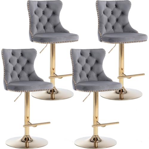 Modern Bar Stools Set of 4, Adjustable Height 25–33", Tufted