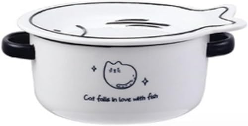 KryZaro猫柄セラミックラーメン鉢 蓋付き大容量 900ml どんぶり・茶碗・碗多用途 和食器 即席めん丼・スープ最適 食洗い器/電子レンジ対応 可愛いデザインプレゼント用?