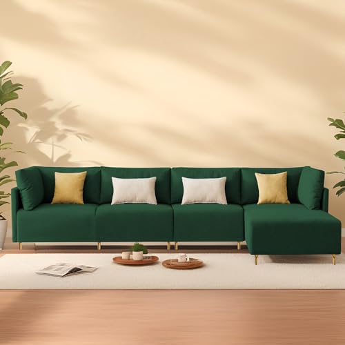 Image of Carina RHS 6 Seater L Shape Sofa Set for Living Room (Green Fabric) Premium Fabric Sofa