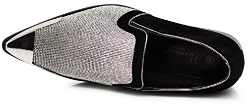 Image of Enzo Romeo Crisiano Men Rhinestone Chrome Toe Suede Pointy Dress Loafer Slip On Shoes