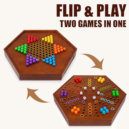 Juego de mesa 2 en 1 Chinese Checkers y Canicas de Madera miniatura 2