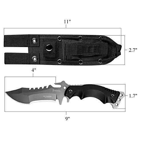 Nedfoss 9.25" Fixed Blade Hunting Knife Bushcraft Knife, 440 Stainless Steel Full Tang Survival Knife W/G10 Handle And Sheath For Outdoor Camping, Fishing (Gray Wolf) #TOP6