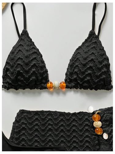 Bikini triangle en dentelle premium avec perles fines - 3