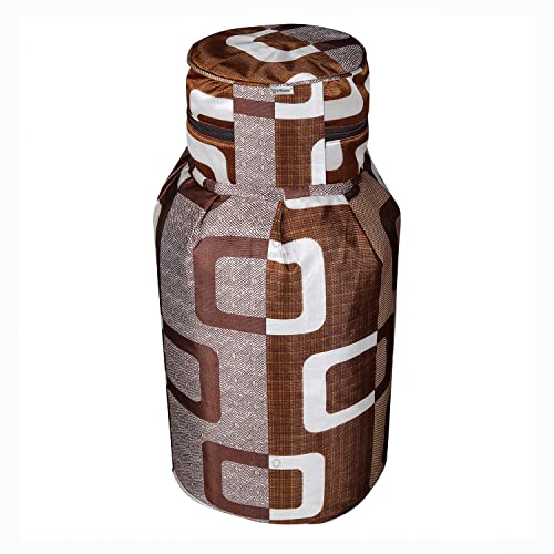 Image of Polyester 3-Layered LPG Gas Cylinder Cover with Zip Enclosure (Color-Geometric Brown, Size-26x14 Inches)