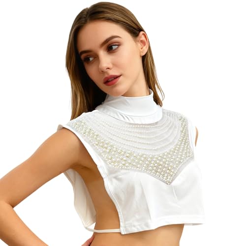 Image of Eyibenlilan Ladies' High Gloss Faux Pearl Elastic Knit Fabric Round Neck Fake Collar One Size Dickey Collar for Women
