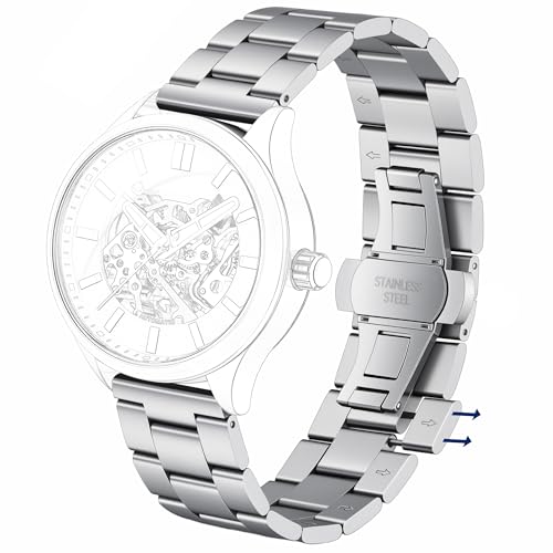 EACHE 20mm Metal Watch Bands for Men, Stainless Steel Quick Release Watch Bracelet Strap with Silver Deployant Clasp Quick-Link Adjustment