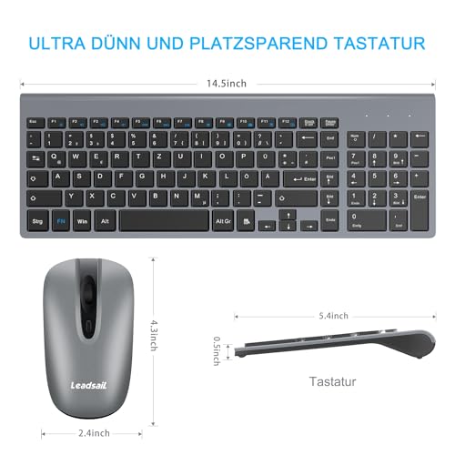 LeadsaiL Kabelloses Tastatur und Maus Set 2,4 GHz
