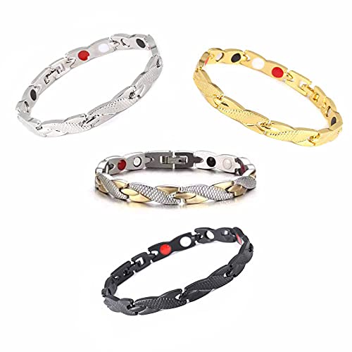 Preisvergleich Produktbild CONSUNDYTT 4 Stück Silber Titan Magnetfeldtherapie Armband - Elegantes Magnetfeldtherapie Fit Plus Armband für Frauen, Fördert Fettabbau Gesunde Gewichtsabnahme