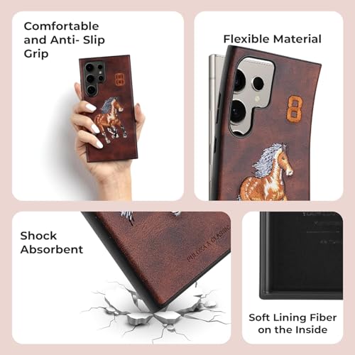 Image of PULOKA - Mobile Cover Compatible for Samsung S25 Ultra - Horse Embroidery - Sleek & Stylish - Protective & Anti Scratch Phone Cover Vegan Leather Back Case - Men & Women - Santa Barbara Polo (Brown)