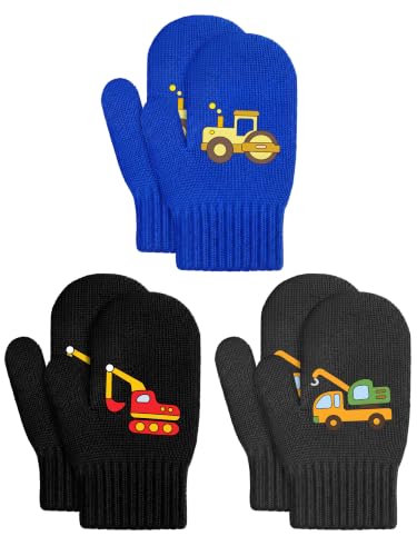 Image of Geyoga 3 Pairs Kids Knitted Mittens Boy Warm Winter Mittens