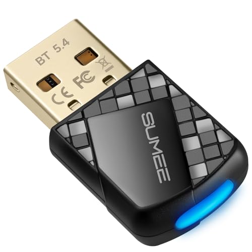 SUMEE Bluetooth 5.4 USB Adapter for PC - Wireless Dongle Transmitter/Receiver, Plug & Play for Windows 11/10/7, Supports Keyboard/Mouse/Headphones/Speakers/Game Controller (BR+EDR+BLE Dual Mode)