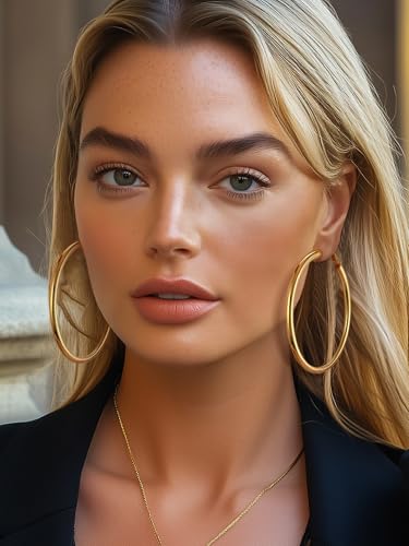Image of Stainless Steel Chunky Hoop Earrings For Women, Minimalist and Chic, Black /Gold Plated, Round Hoops Earrings Hypoallergenic, Size: 30mm /40mm /60mm /80mm, Come with Box