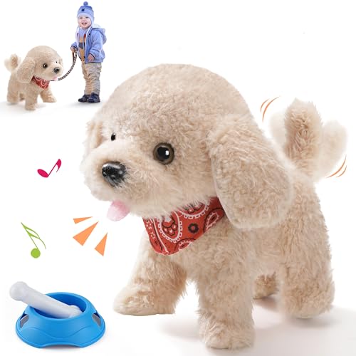 Grasili Plush Walking Dog Toys, Barking Wagging Puppy Toy with Voice Commands, Recording & Music, Interactive Educational Puppy for Toddlers Kids, Soft Birthday Gifts for 1 2 3 5 Year Old Boy Girl