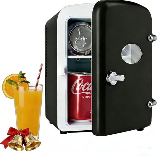 Image of Simple Deluxe 4L 6-Can Portable Mini Refrigerator with Transparent Window, Cooler and Warmer, Freon-Free Compact Fridge for Cosmetics Skincare Beverages Snacks, Black