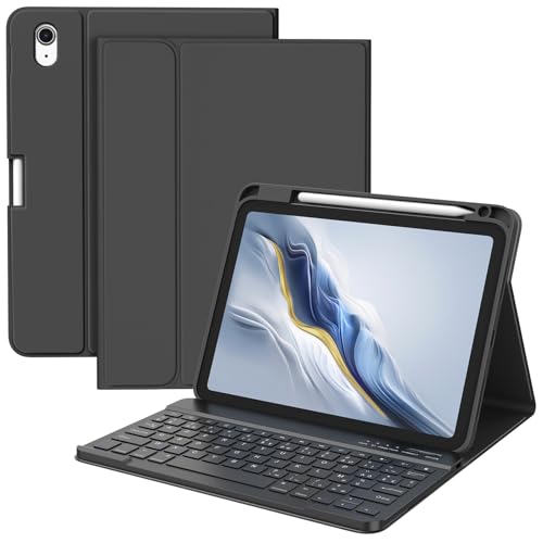 BQSS Coque Clavier pour iPad A16 11/10 Ème Génération(11 Pouces 2025/10.9 Pouces 2022), AZERTY Français, Housse Amovible avec Clavier Bluetooth sans Fil pour iPad 2022 10eme/11eme