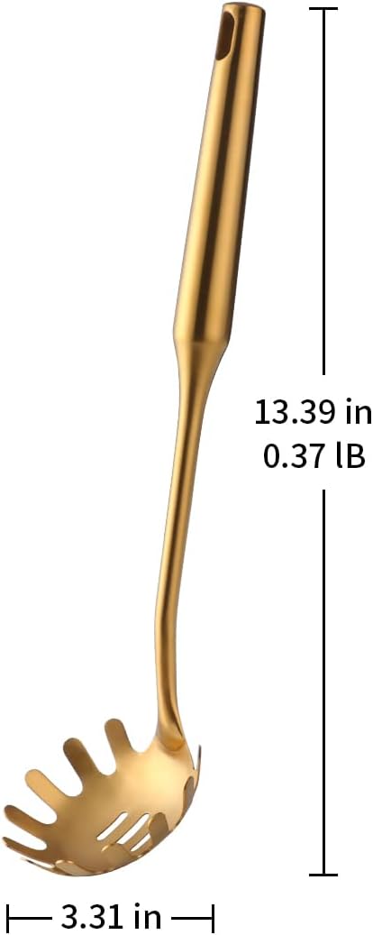 Stainless Steel Pasta Spoon Server,Kitchen Pasta Server, Ergonomic Handle & Heat Resistant Design - Kitchen Spaghetti Server Fork For Noodles, Pasta, More (Gold)