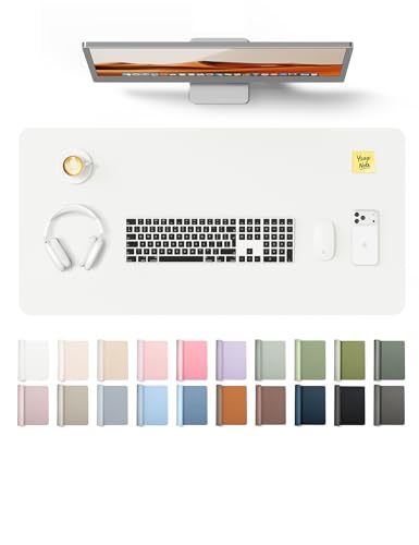 Image of YSAGi Leather Desk Pad Protector, Office Desk Mat, Large Mouse Pad, Non-Slip PU Leather Desk Blotter, Laptop Desk Pad, Waterproof Desk Writing Pad for Office and Home (31.5 inch x 15.8 inch, White)