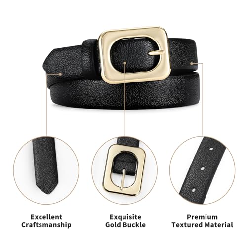 Black Belt for Women with Square Gold Buckle Elegant Black Ladies Belt Fashionable Women's Waist Belt for Jeans4