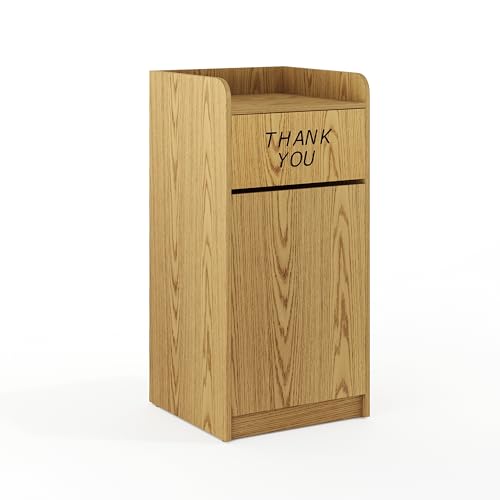 Caneca de basura comercial de madera con tapa tipo bandeja