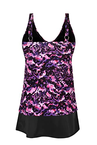 JINXUEER Women’s Plus Size Swimwear Floral Tankini Set Ruched Modest Two Piece Skirt Swimsuit - Thumbnail 3