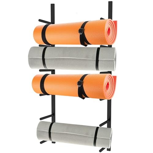 Soporte para esterilla de yoga, estante de metal duradero para colchonetas de ejercicio, rodillos de espuma, bandas de resistencia, organizador que ahorra espacio para fitness en casa y almacenamiento