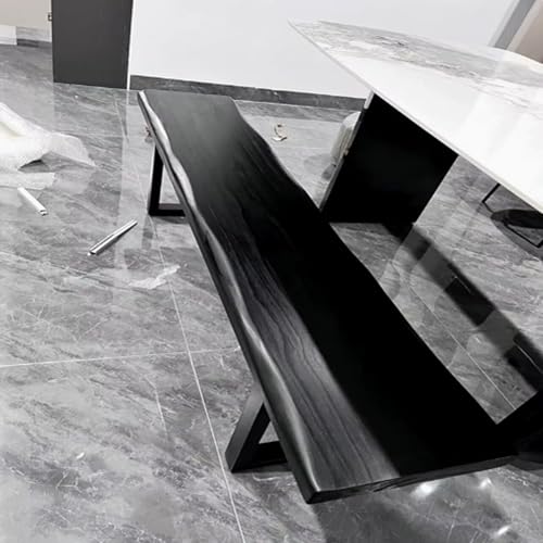 Moderno banco de comedor de madera para entrada o vestuario; silla de comedor de madera natural con patas de hierro; silla de balcón relajante