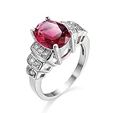 BCughia Anillo de Aniversario, Anillo de Plata Barato Rosado Cojín Circonita Chapado en Plata Promesa Anillos Mujer Talla 22