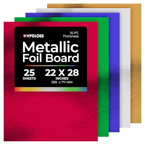Papier cartonné métallique Hygloss | 25 feuilles 5 couleurs assorties 56x71cm