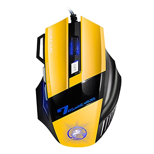 SWNY Souris de Jeu Filaire USB Souris de Jeu pour Ordinateur Mause Gamer Mouse Ergonomique 7 Boutons 5500DPI RVB LED Souris de Jeu silencieuses Mode 4 DPI pour PC Portable Gamers (Noir (Jaune) Cover