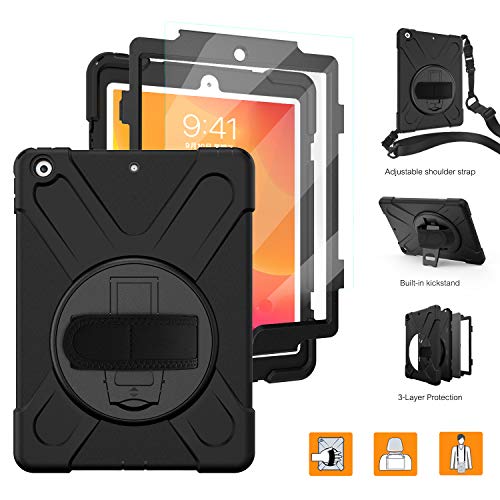 BRAECNstock New iPad 10.2 Case 2019,[Built-in Screen Protector] Heavy Duty Shockproof with Kickstand/H