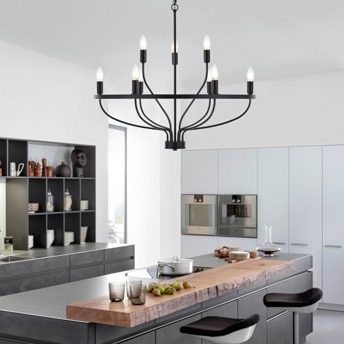 Widluth Industrial Black Chandelier Vintage 9-Lights Farmhouse 30 Inch Candle Style Black Chandelier Light Fixture Retro Modern Black Chandelier For Dining Room thumb #1