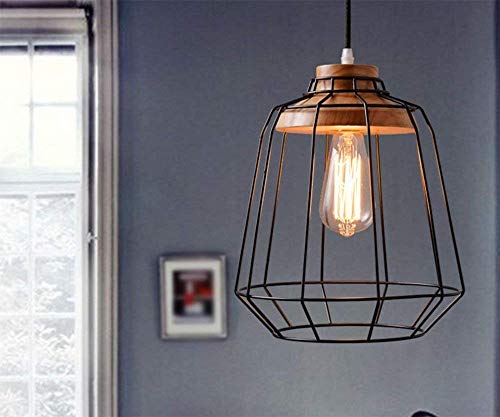 Lustre industriel en bois salon et restaurant - Suspension design 25x30cm
