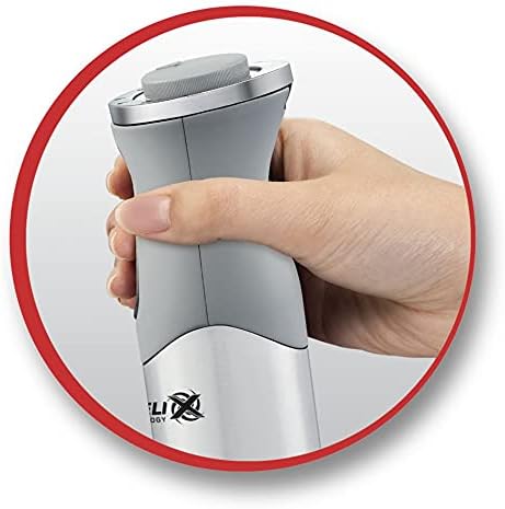 Hand holding the Moulinex Quickchef Lite Hand Blender, demonstrating ergonomic grip