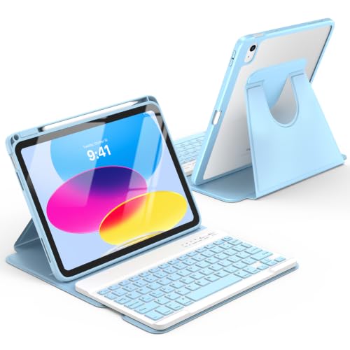 Image of besky Keyboard Case for iPad A16 11th /10th Gen 11 /10.9 Inch, 360 Rotatable | Detachable Keyboard with Magnetic Cover & Pencil Holder, Compatible with iPad 11 2025 and iPad 10 2022, Light Blue