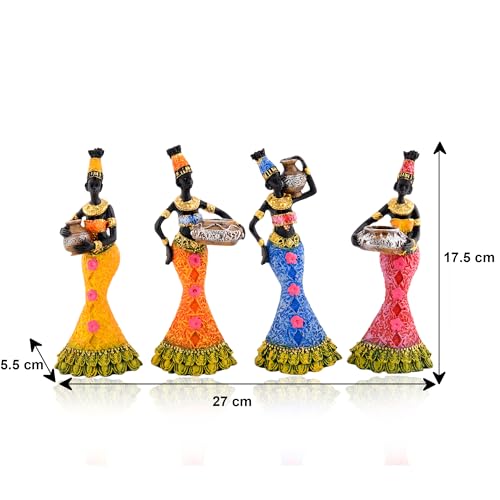 Image of Xtore Vibrant African Women Figurines | Resin Home Decor Accents | Set of 4 Colorful Cultural Statues | Unique Art Pieces for Living Room, Office, or Gift | Traditional and Modern Design