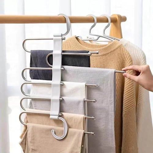 Multi-Purpose Hangers 5-in-1 Space Saving Collapsible Pant, Jean,...