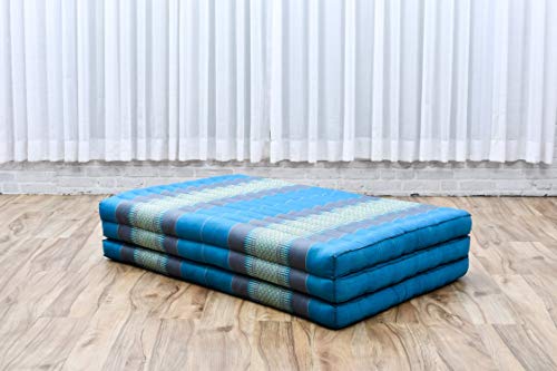 Image of Leewadee Trifold Mattress XL - Comfortable Thai Massage Pad, Foldable Relaxation Floor Mattress Filled with Kapok, Perfect to Use as a Sleeping Mat 79 x 39 inches, Light Blue