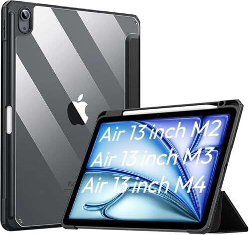 Image of Robustrion Cover for iPad Air 13 inch M4 /M3 /M2 (2026 /2025 /2024) Cover Case with [Pencil Holder] [Transparent Back] Hybrid Case Cover for iPad Air 13 inch [Auto Sleep Wake Support] - Black