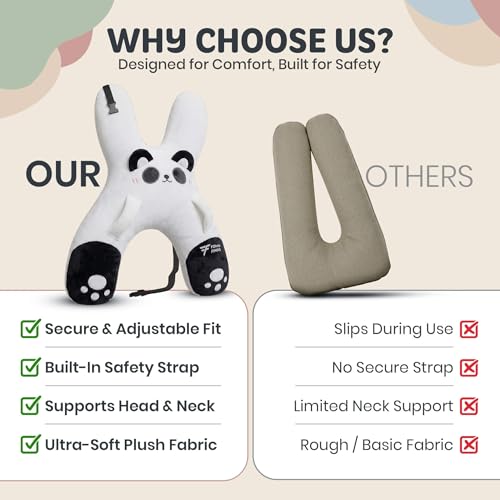 Image of Kids Car Sleeping Pillow, H-Shaped for Neck & Back Support, White Panda | Hands & Seat Belt Slot, Machine Washable & Compressible, Perfect for Car, Plane, Train, Boat & More